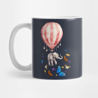 elephant flies with a balloon and a butterfly Mug